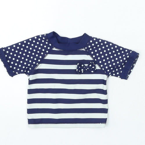 Preworn Girls Blue Striped Nylon Basic T-Shirt Size 3-6 Months Crew Neck Pullover - Swim Top