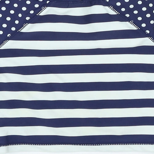 Preworn Girls Blue Striped Nylon Basic T-Shirt Size 3-6 Months Crew Neck Pullover - Swim Top