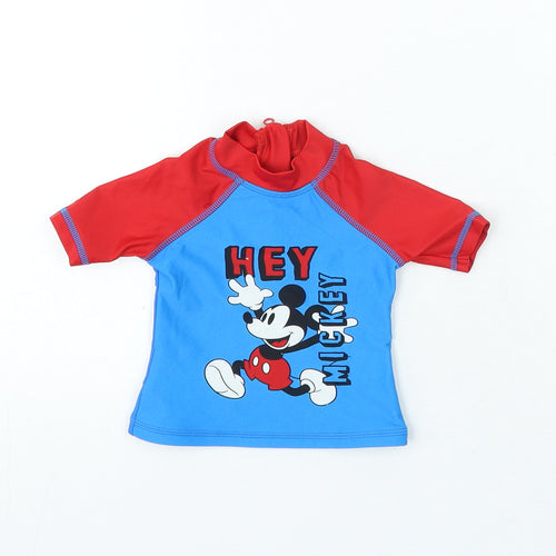 Disney Boys Blue Polyamide Basic T-Shirt Size 6-9 Months Crew Neck Zip - Mickey Mouse Swim Top