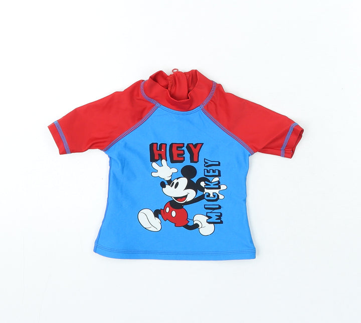 Disney Boys Blue Polyamide Basic T-Shirt Size 6-9 Months Crew Neck Zip - Mickey Mouse Swim Top