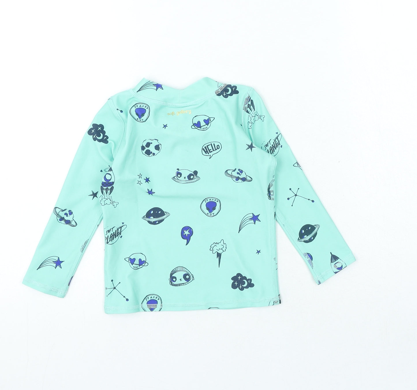 Soft Gallery Boys Green Geometric Polyester Basic T-Shirt Size 12-18 Months Crew Neck Pullover - Space Swim Top