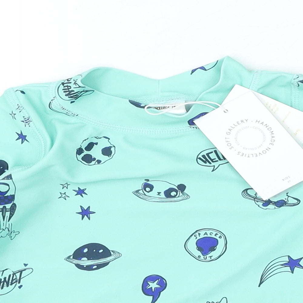 Soft Gallery Boys Green Geometric Polyester Basic T-Shirt Size 12-18 Months Crew Neck Pullover - Space Swim Top