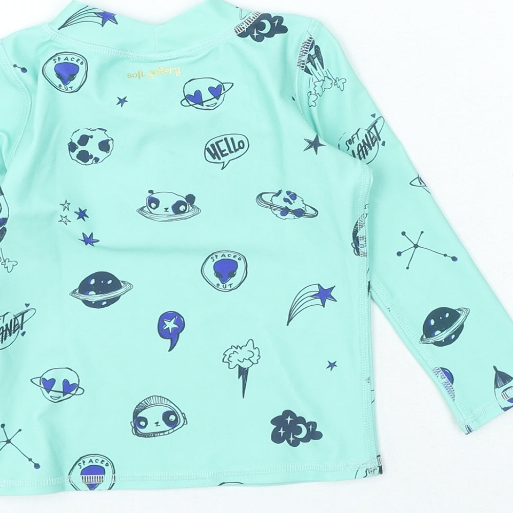 Soft Gallery Boys Green Geometric Polyester Basic T-Shirt Size 12-18 Months Crew Neck Pullover - Space Swim Top
