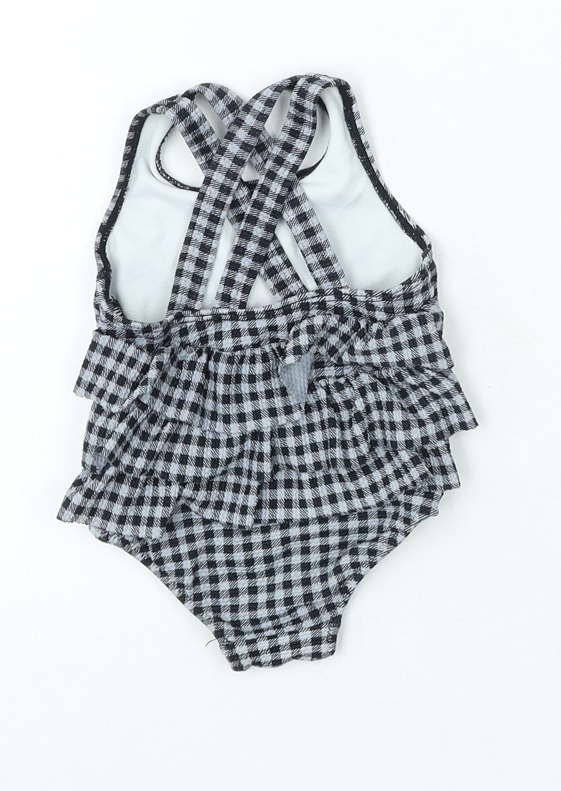 Matalan Girls Black Check Polyamide Unitard One-Piece Size 6-9 Months - Cherry Swimming Costume