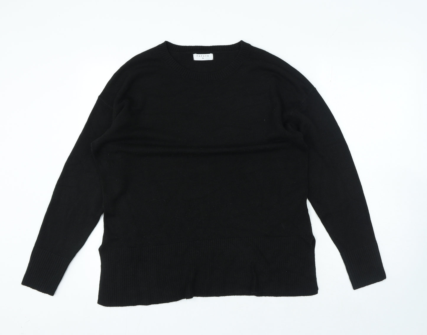 Papaya Womens Black Round Neck Acrylic Pullover Jumper Size 16