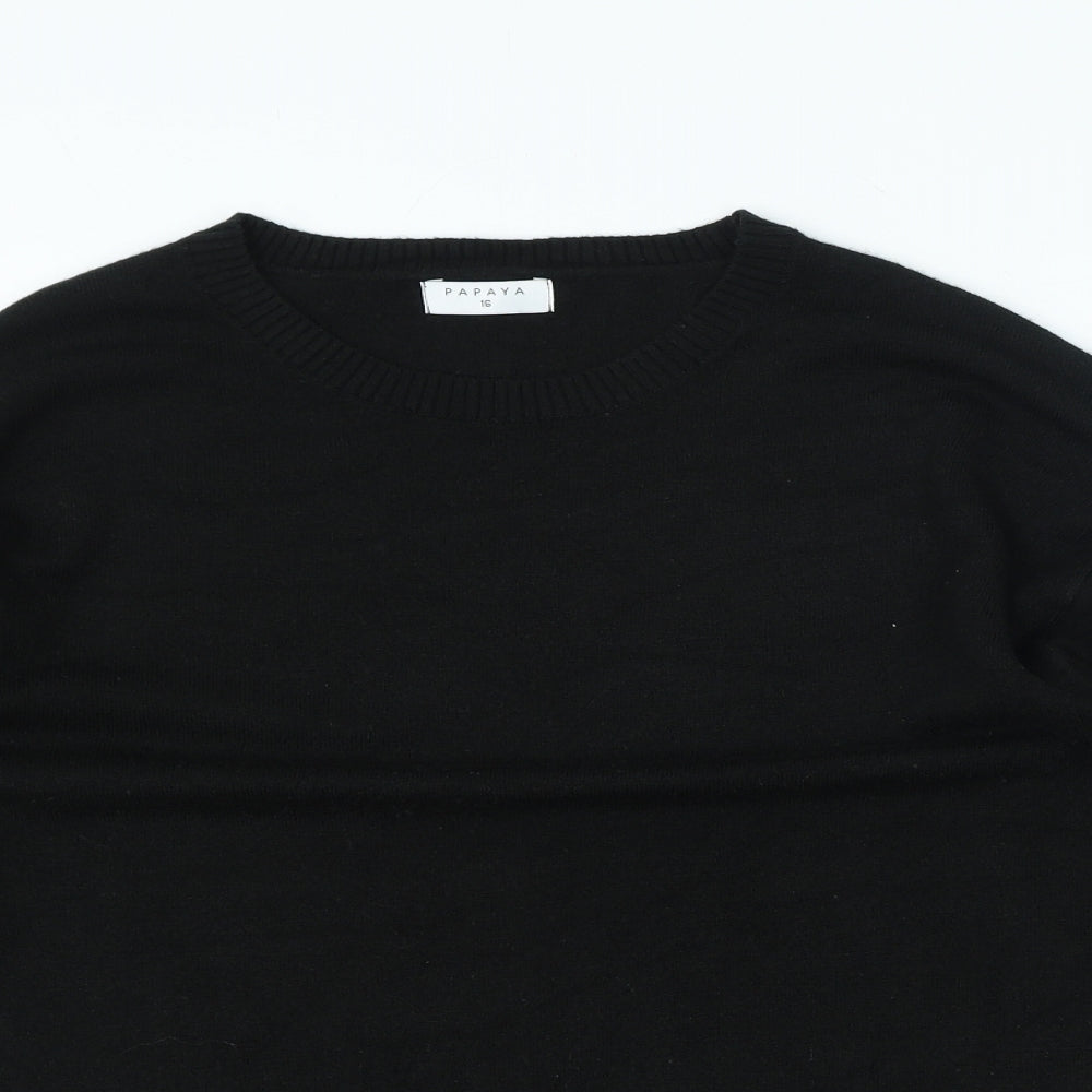 Papaya Womens Black Round Neck Acrylic Pullover Jumper Size 16