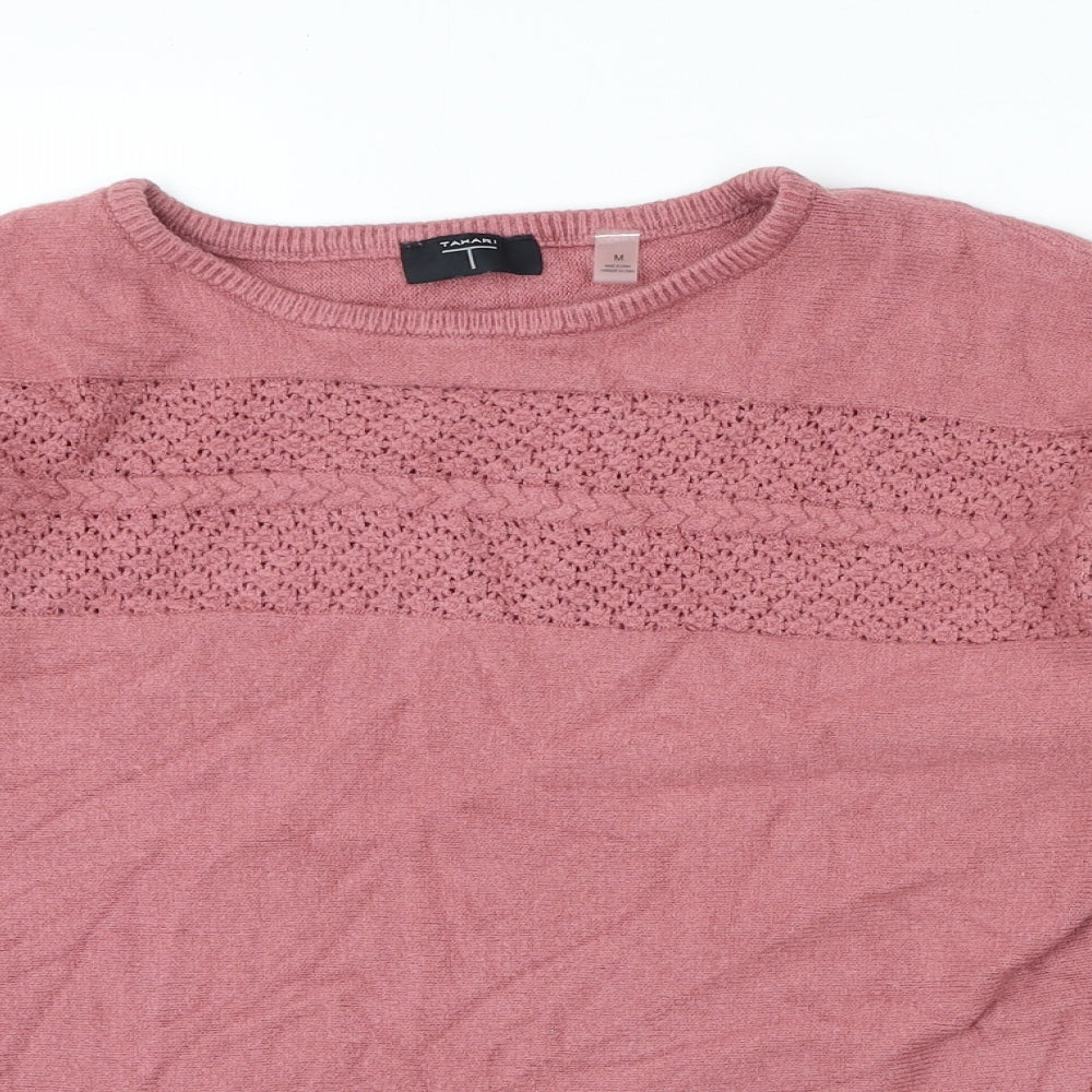 Tahari Womens Pink Round Neck Viscose Pullover Jumper Size M