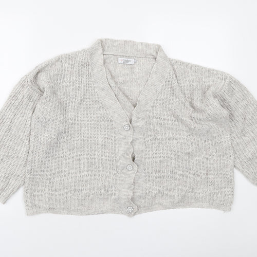 Luisa Ricci Womens Grey V-Neck Acrylic Cardigan Jumper Size L