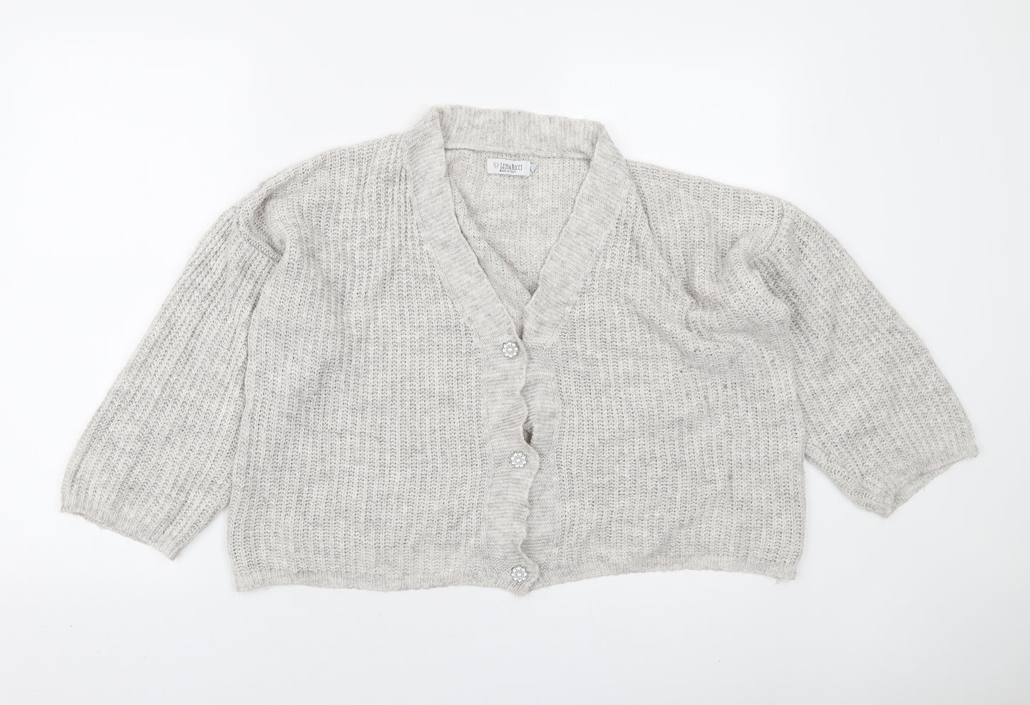 Luisa Ricci Womens Grey V-Neck Acrylic Cardigan Jumper Size L