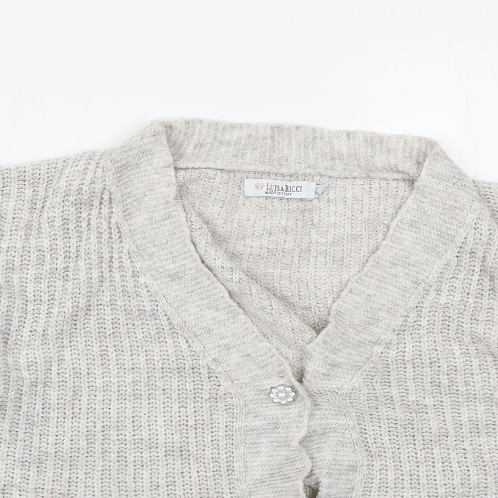 Luisa Ricci Womens Grey V-Neck Acrylic Cardigan Jumper Size L