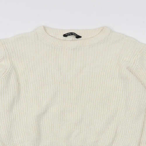 Select Womens Ivory Round Neck Cotton Pullover Jumper Size M - Tie Sleeve Detail