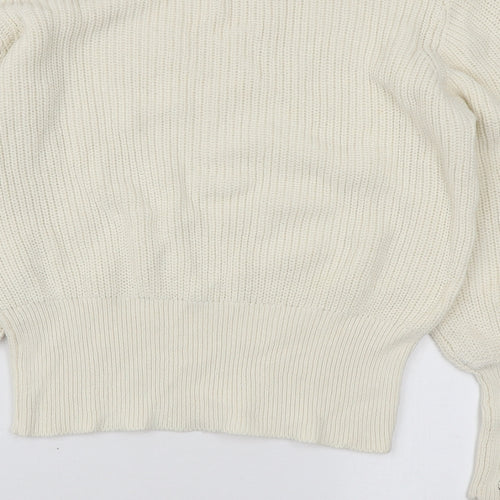 Select Womens Ivory Round Neck Cotton Pullover Jumper Size M - Tie Sleeve Detail