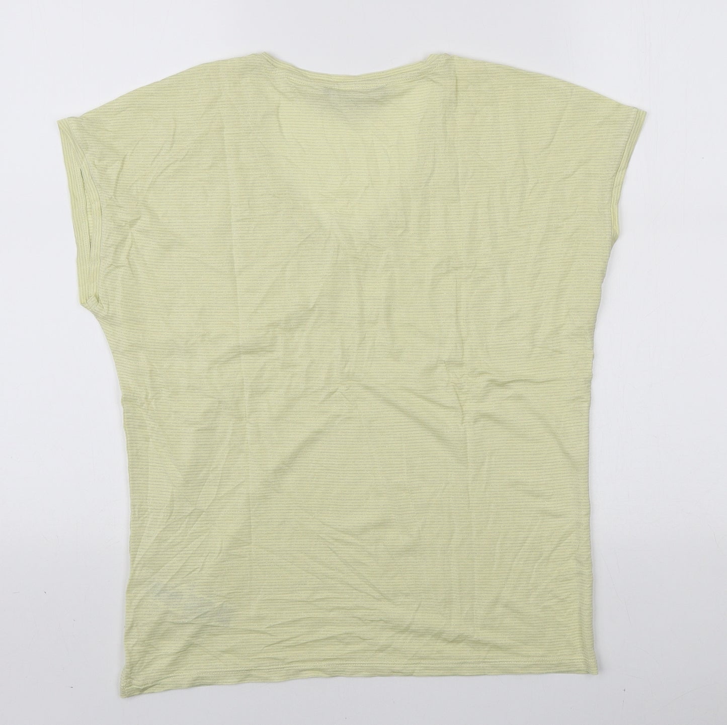 Marks and Spencer Womens Yellow Striped Viscose Basic T-Shirt Size 10 V-Neck