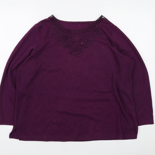 Preworn Womens Purple Round Neck Polyester Pullover Jumper Size L - Lace Neckline
