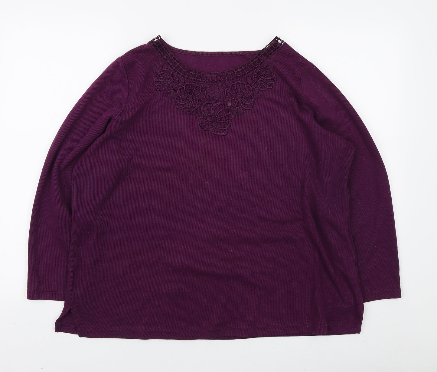 Preworn Womens Purple Round Neck Polyester Pullover Jumper Size L - Lace Neckline