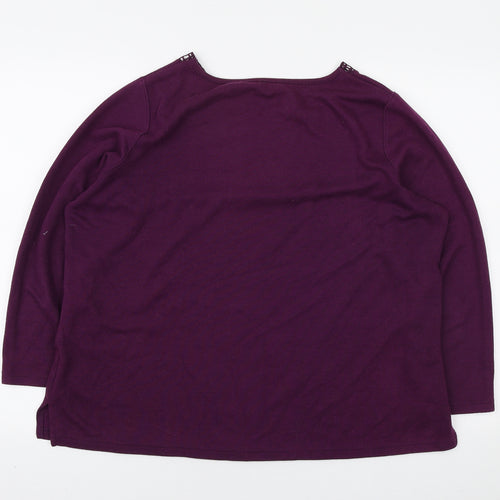 Preworn Womens Purple Round Neck Polyester Pullover Jumper Size L - Lace Neckline