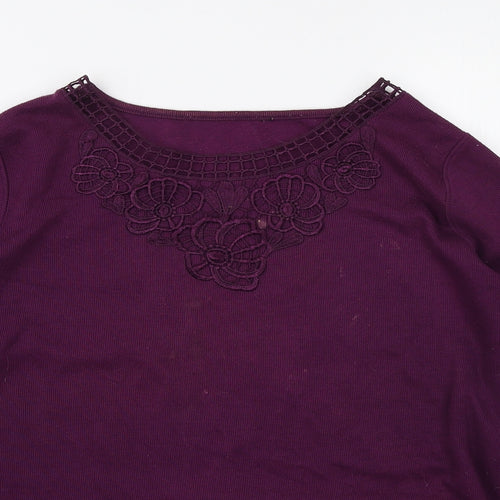 Preworn Womens Purple Round Neck Polyester Pullover Jumper Size L - Lace Neckline