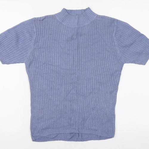 Debenhams Womens Blue Mock Neck Cotton Pullover Jumper Size 12