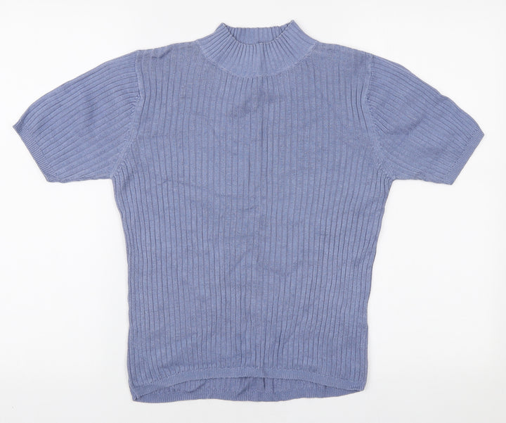 Debenhams Womens Blue Mock Neck Cotton Pullover Jumper Size 12