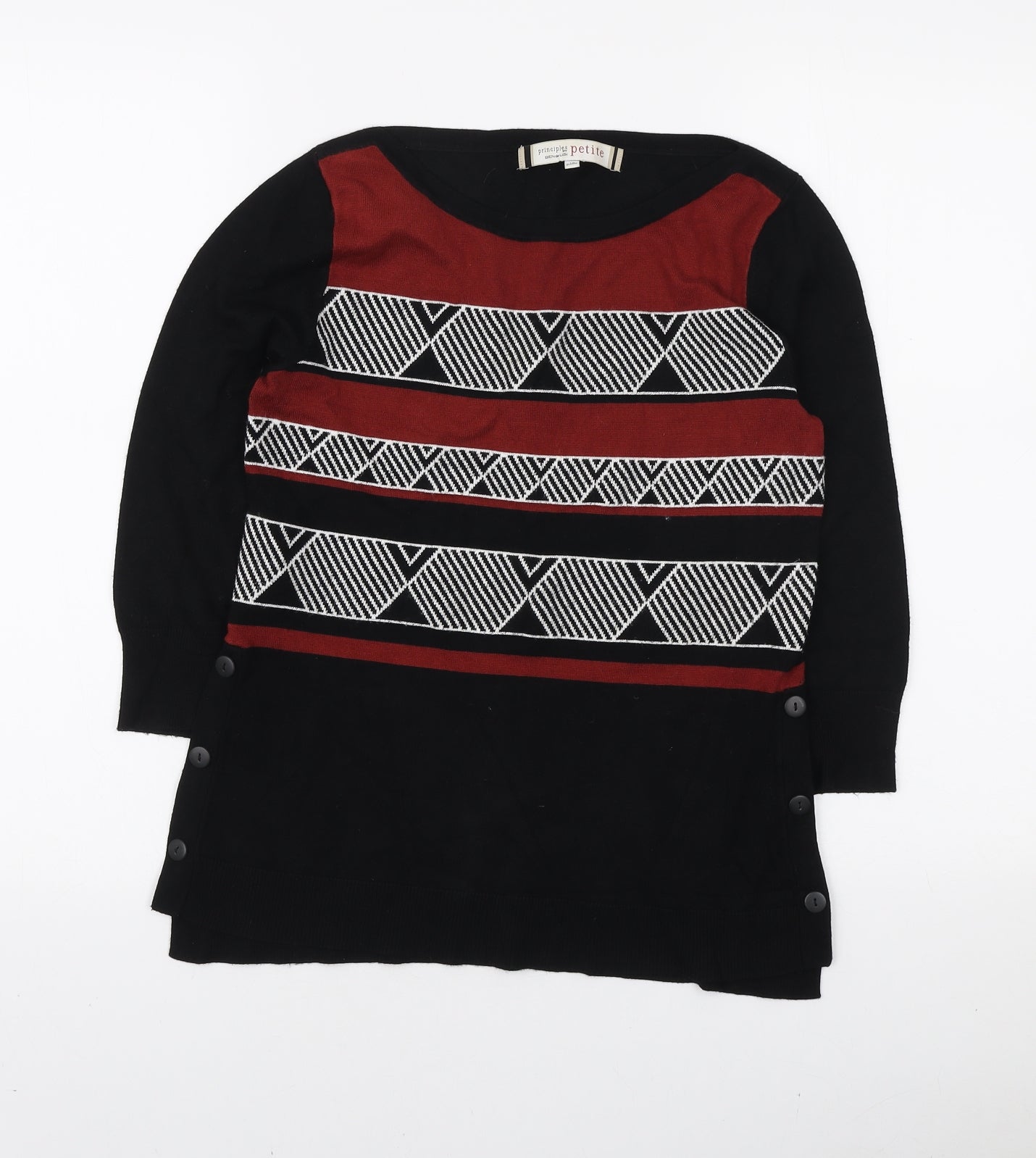 Debenhams Womens Black Boat Neck Geometric Viscose Pullover Jumper Size 10