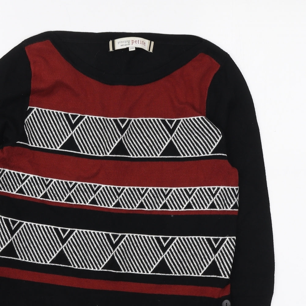 Debenhams Womens Black Boat Neck Geometric Viscose Pullover Jumper Size 10