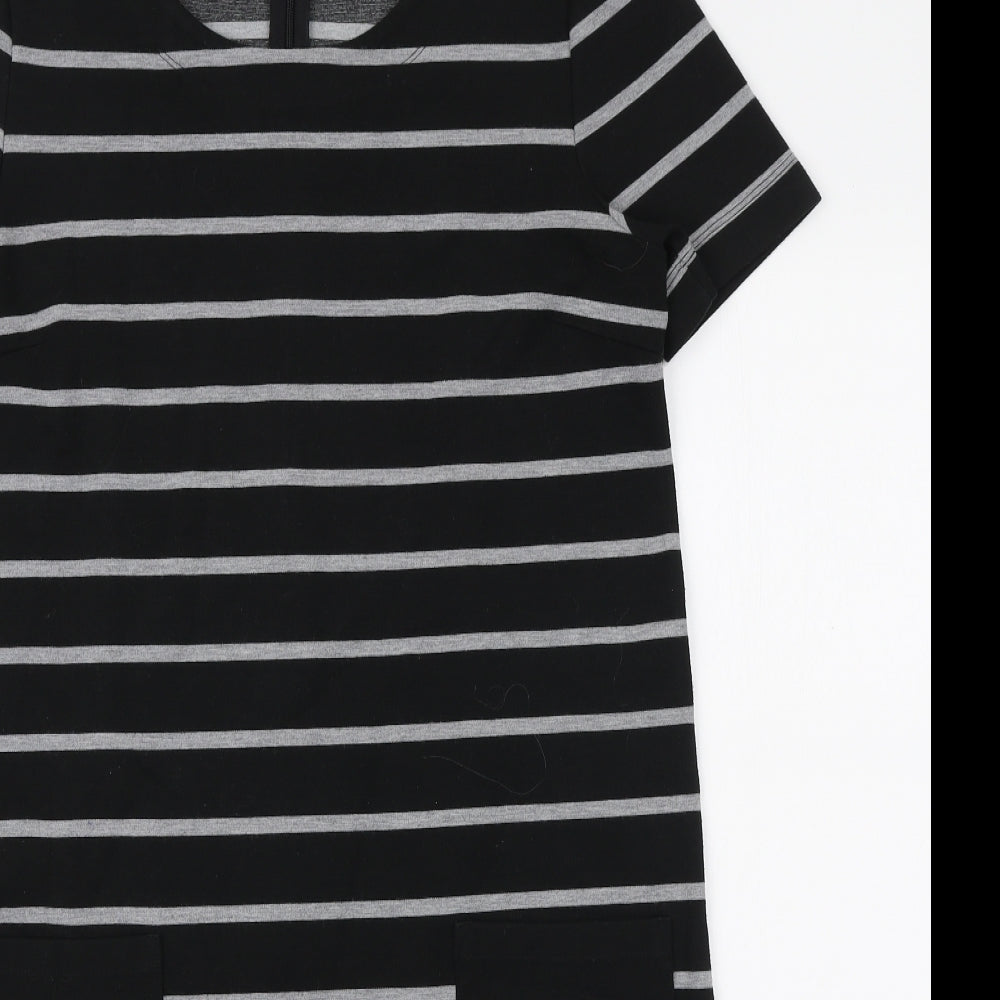 Gap Womens Black Striped Polyester A-Line Size M Round Neck Zip