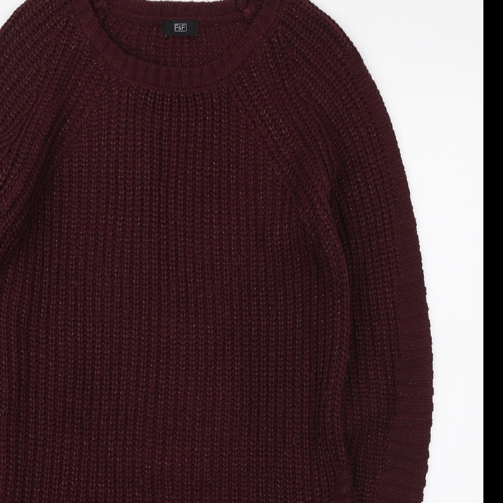F&F Womens Red Acrylic Jumper Dress Size 12 Round Neck Pullover
