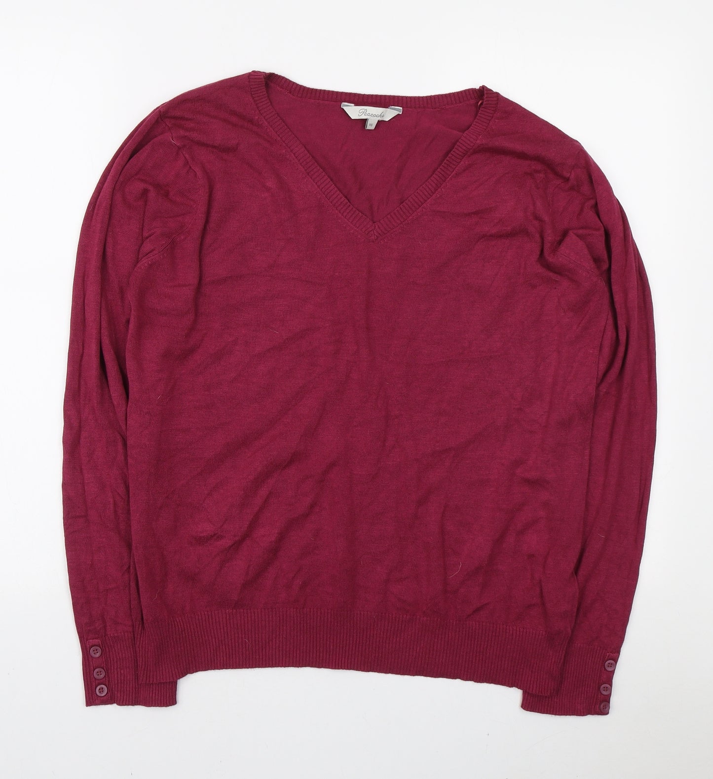 Peacocks Womens Pink V-Neck Viscose Pullover Jumper Size 16