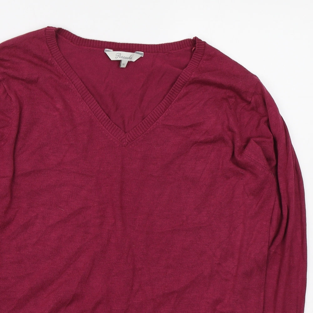 Peacocks Womens Pink V-Neck Viscose Pullover Jumper Size 16