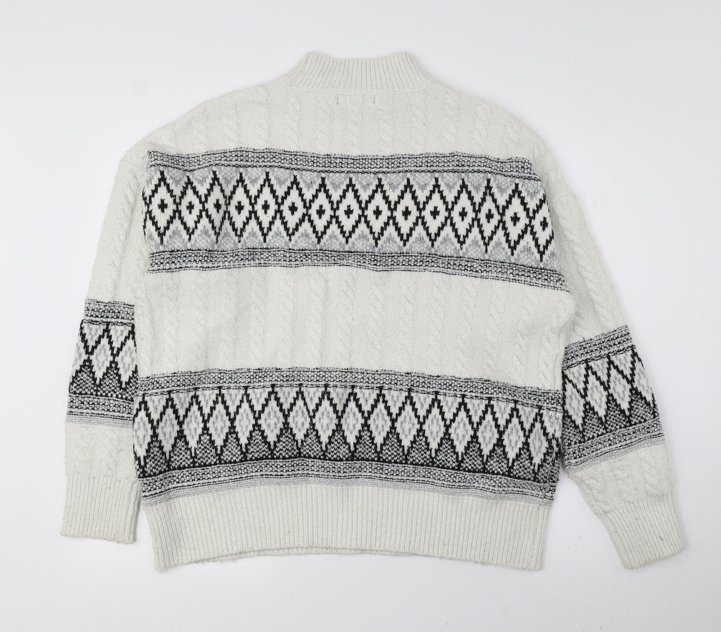 F&F Mens Grey Mock Neck Fair Isle Polyester Pullover Jumper Size L