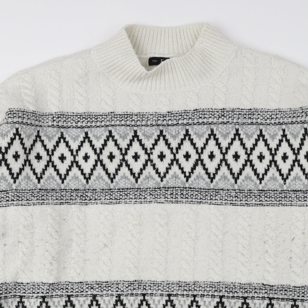 F&F Mens Grey Mock Neck Fair Isle Polyester Pullover Jumper Size L