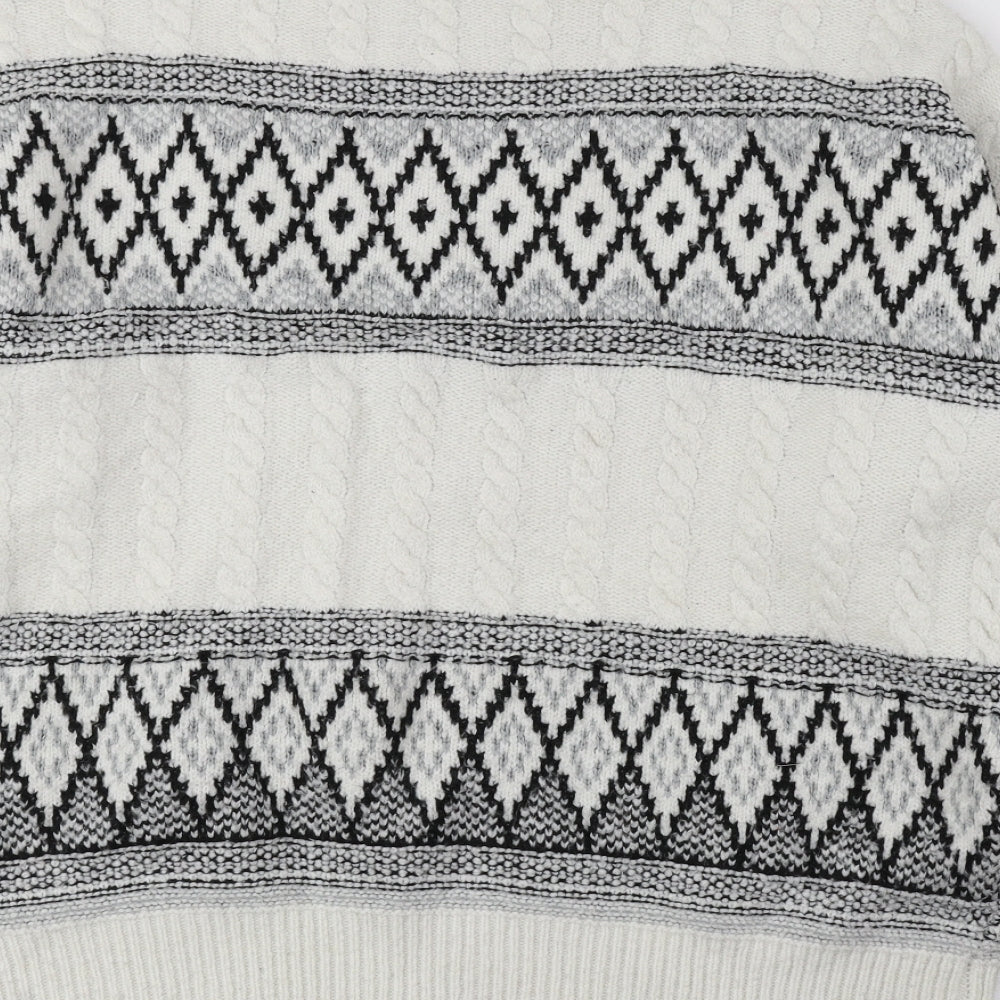 F&F Mens Grey Mock Neck Fair Isle Polyester Pullover Jumper Size L