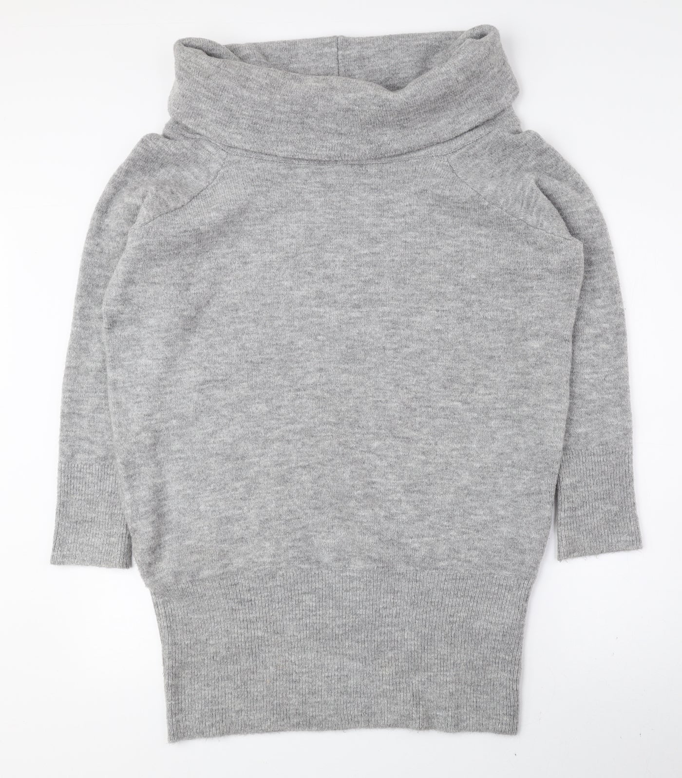 River Island Womens Grey Acrylic Jumper Dress Size 14 Roll Neck Pullover