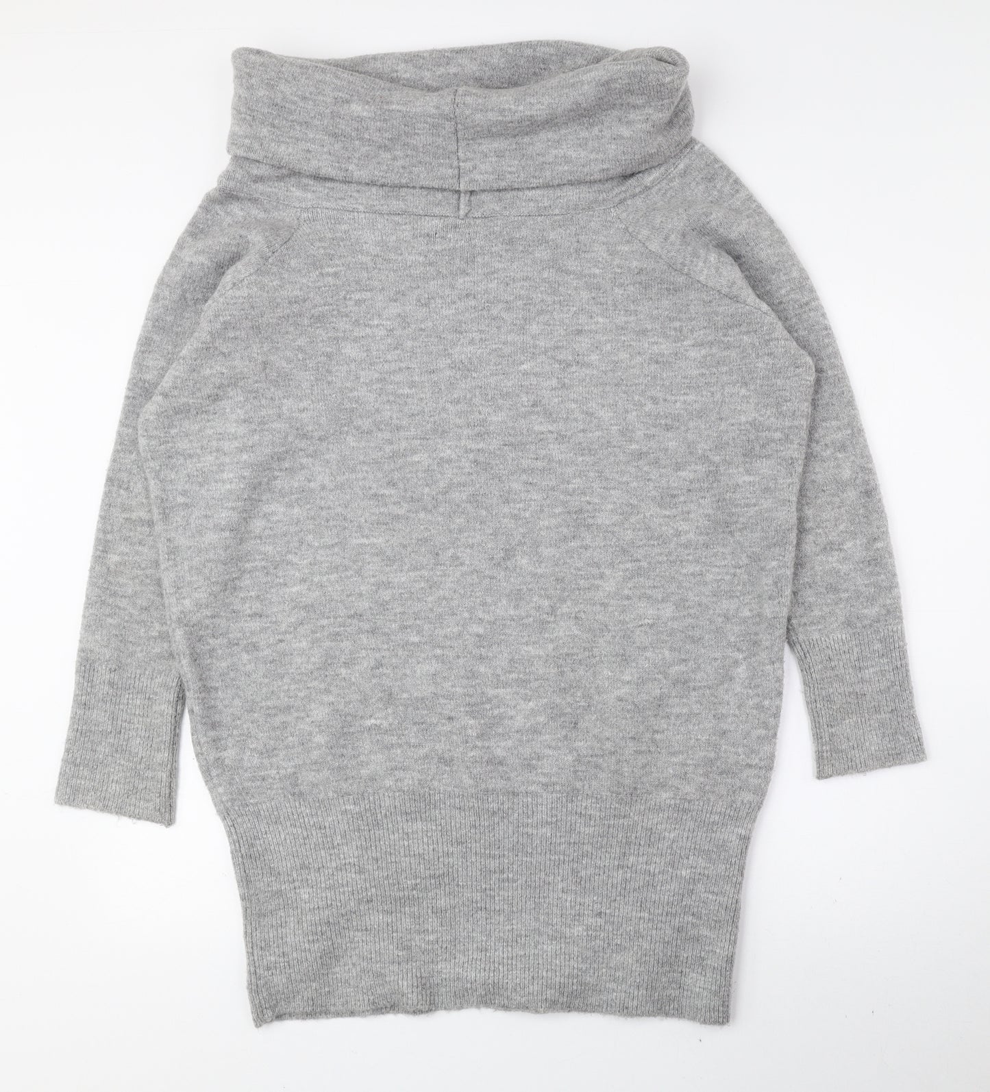 River Island Womens Grey Acrylic Jumper Dress Size 14 Roll Neck Pullover