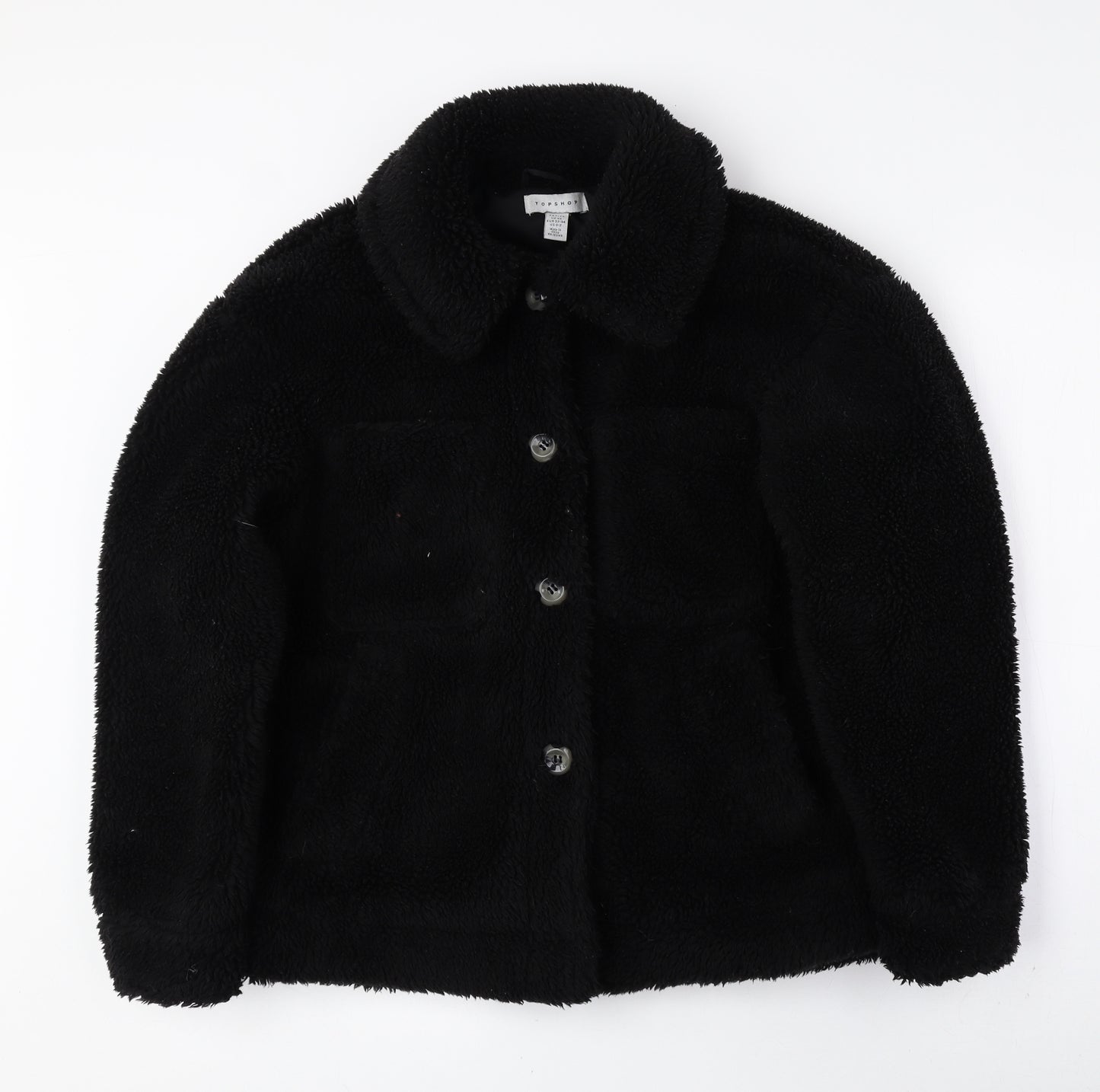 Topshop Womens Black Jacket Coat Size XS Button - Faux Fur