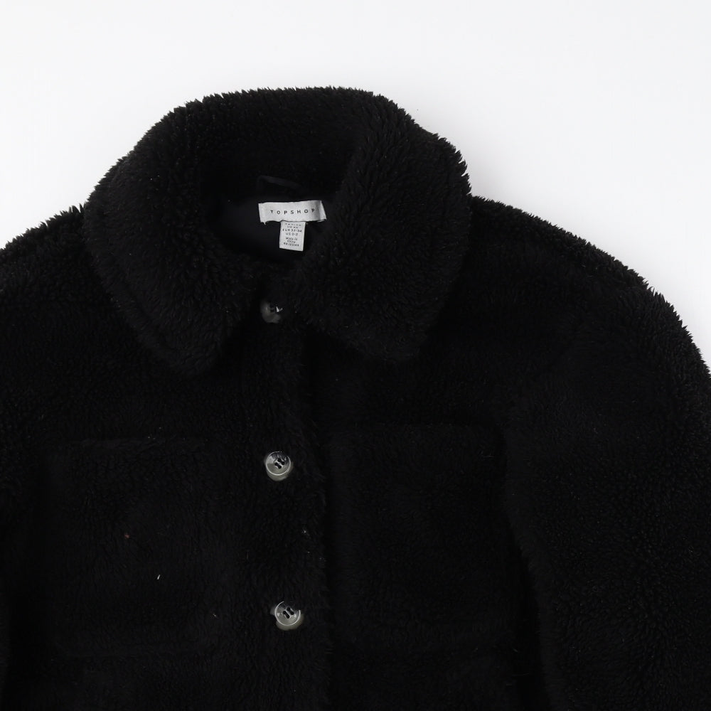 Topshop Womens Black Jacket Coat Size XS Button - Faux Fur