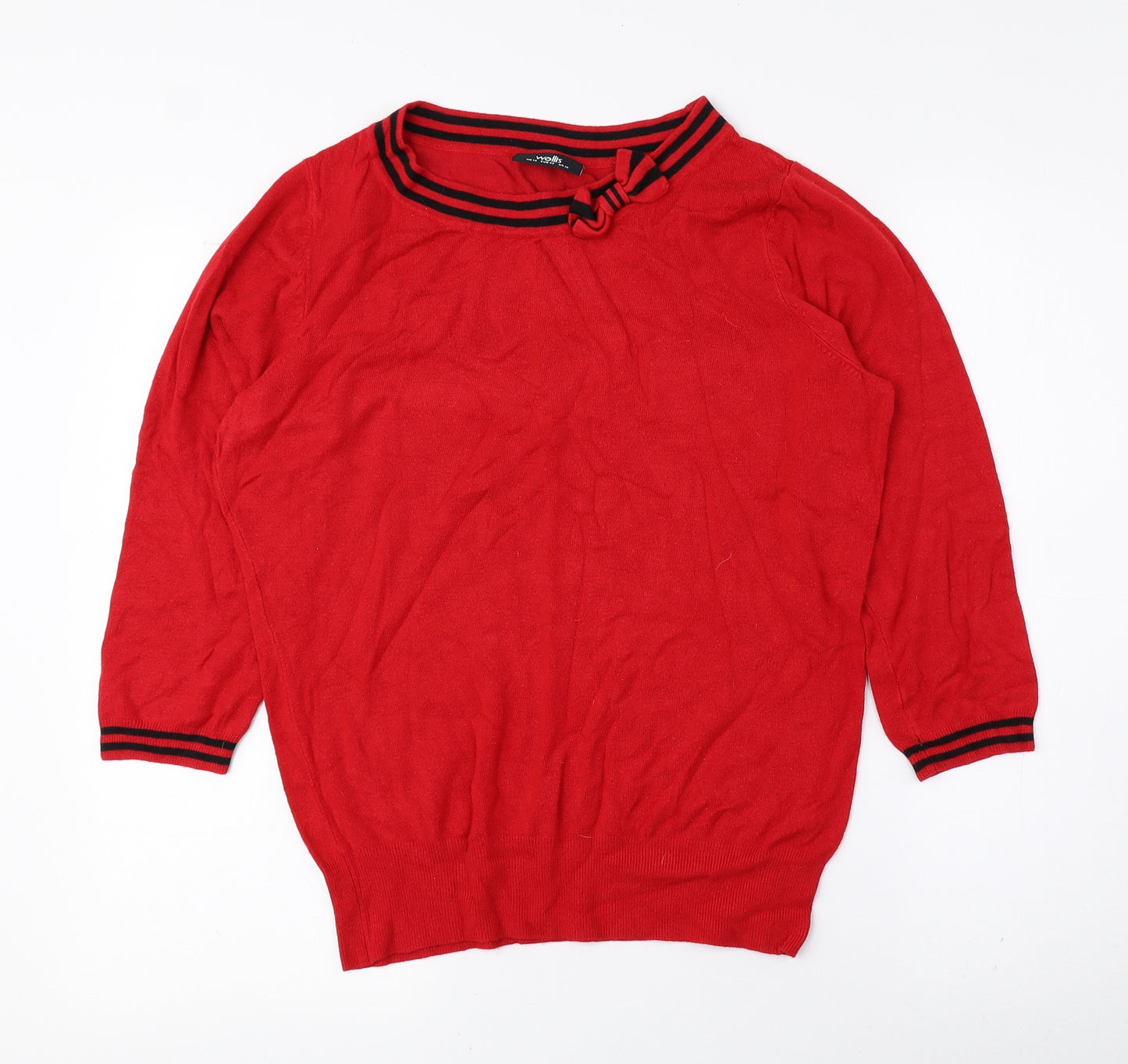 Wallis Womens Red Round Neck Striped Viscose Pullover Jumper Size 14