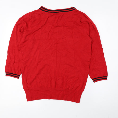 Wallis Womens Red Round Neck Striped Viscose Pullover Jumper Size 14