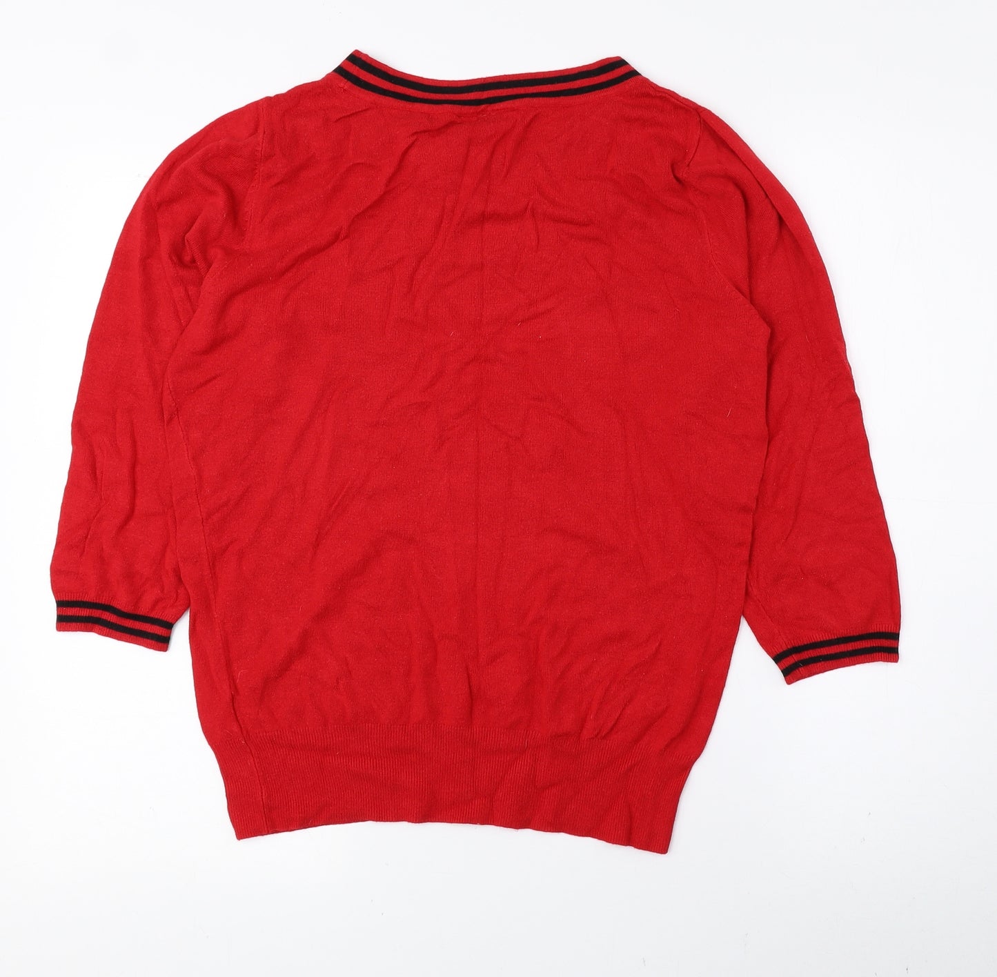 Wallis Womens Red Round Neck Striped Viscose Pullover Jumper Size 14