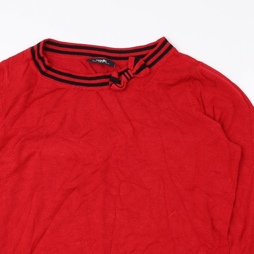 Wallis Womens Red Round Neck Striped Viscose Pullover Jumper Size 14