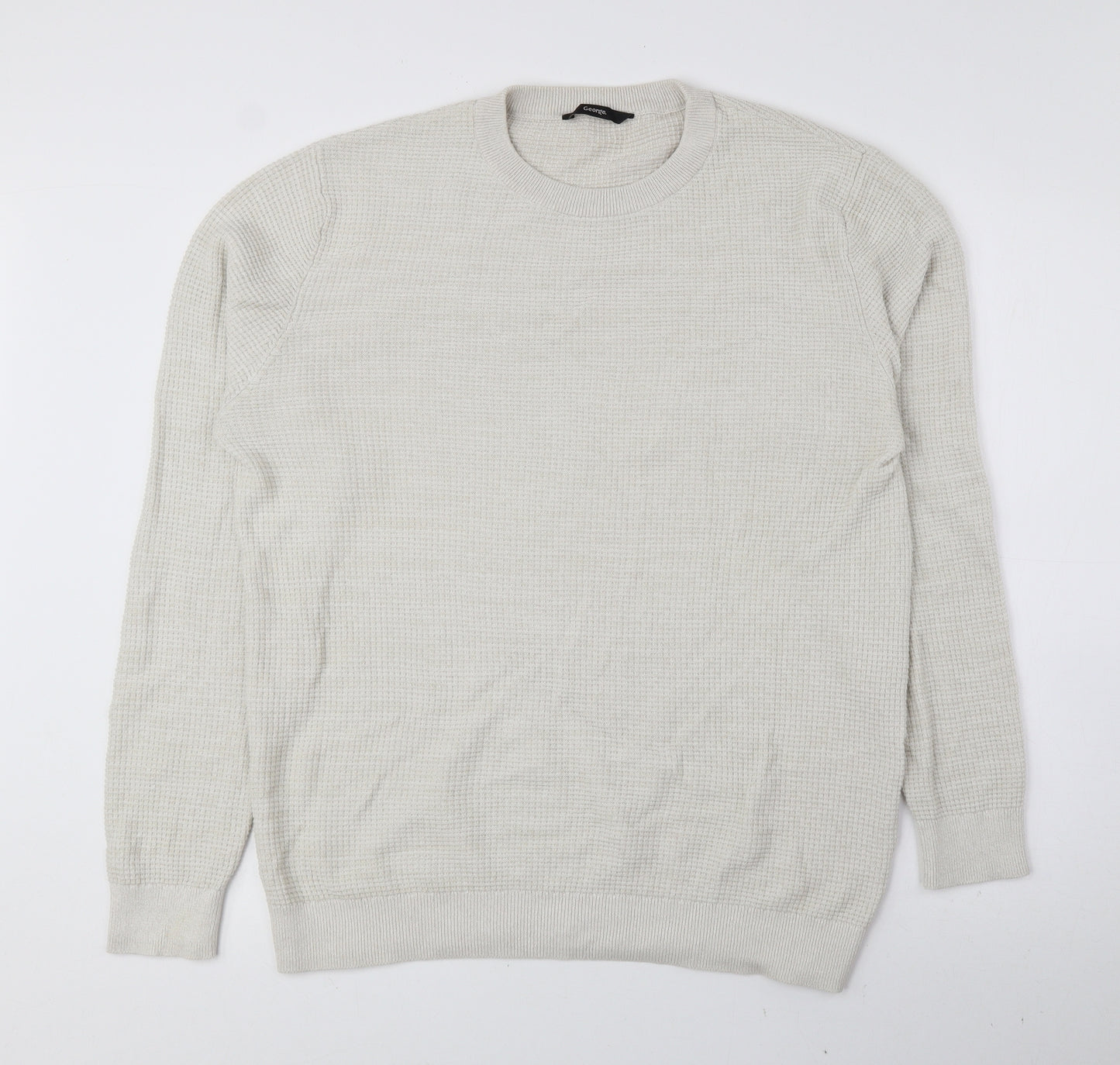George Mens Ivory Crew Neck Cotton Pullover Jumper Size L