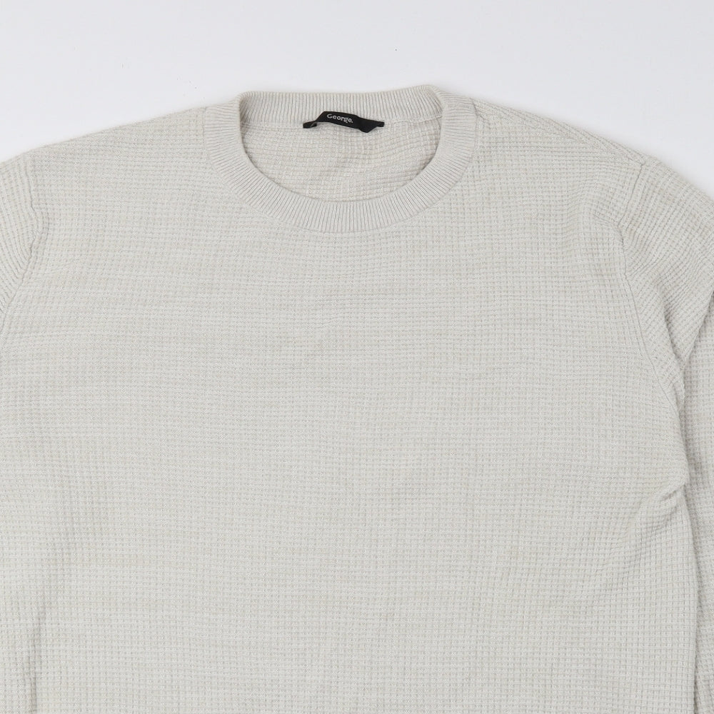 George Mens Ivory Crew Neck Cotton Pullover Jumper Size L