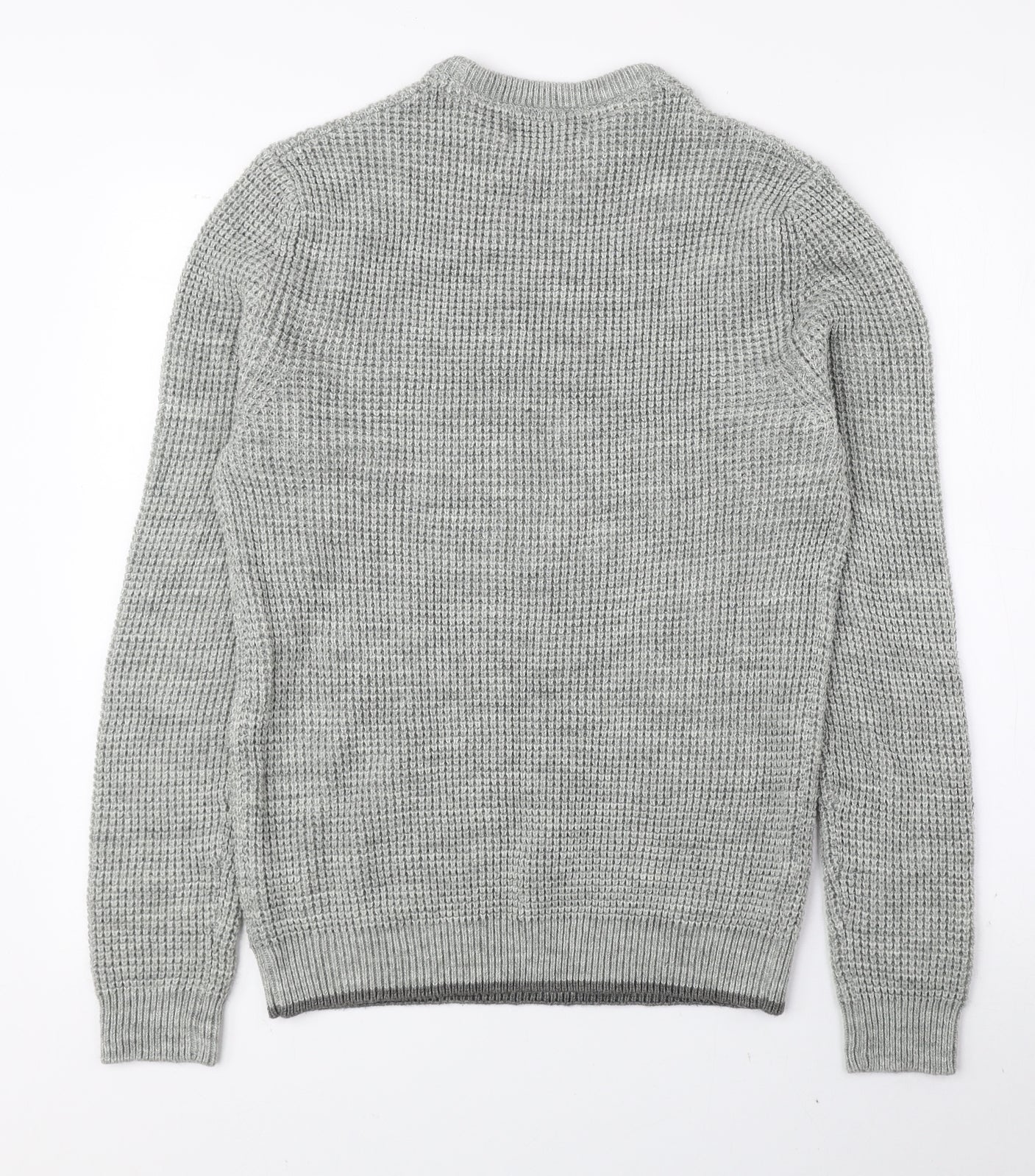 F&F Mens Grey Crew Neck Acrylic Pullover Jumper Size S