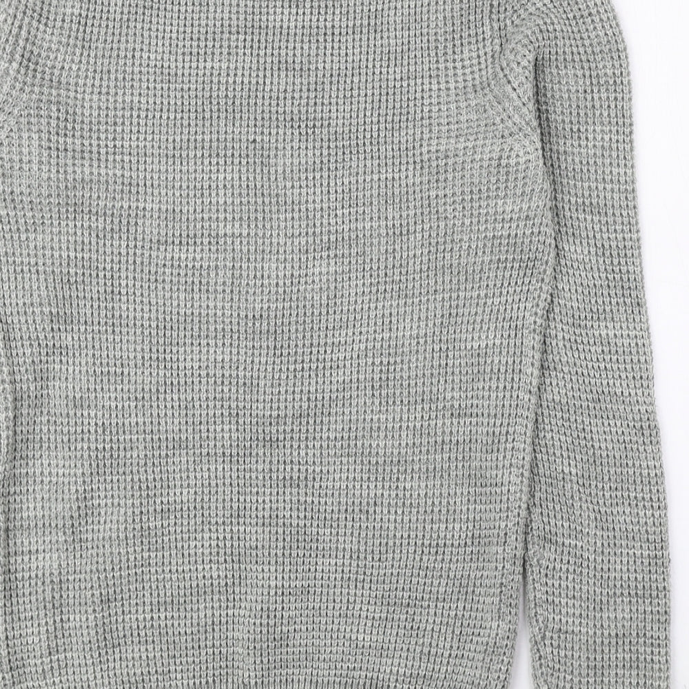 F&F Mens Grey Crew Neck Acrylic Pullover Jumper Size S