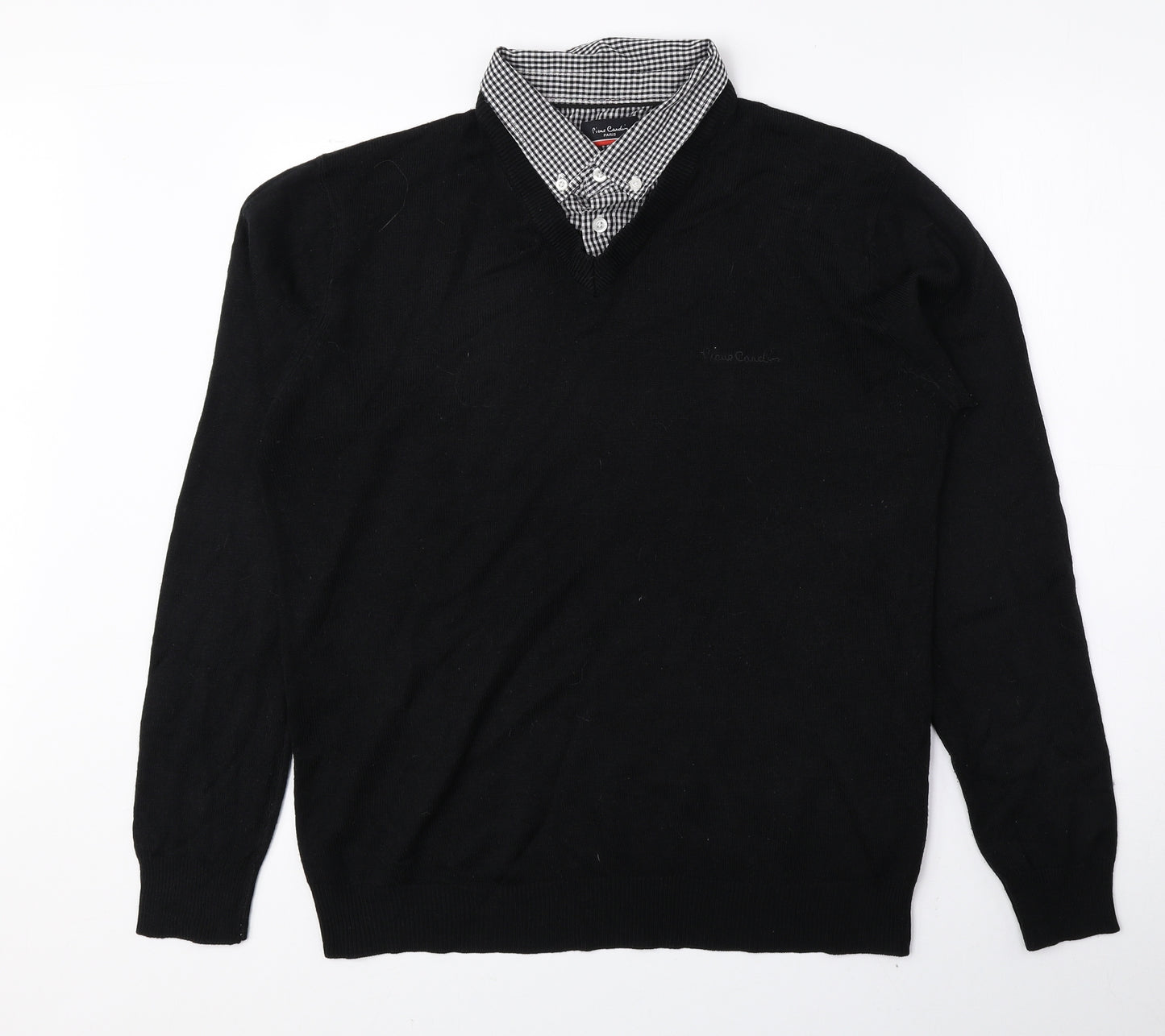 Pierre Cardin Mens Black Collared Check Acrylic Pullover Jumper Size L - Jumper Shirt