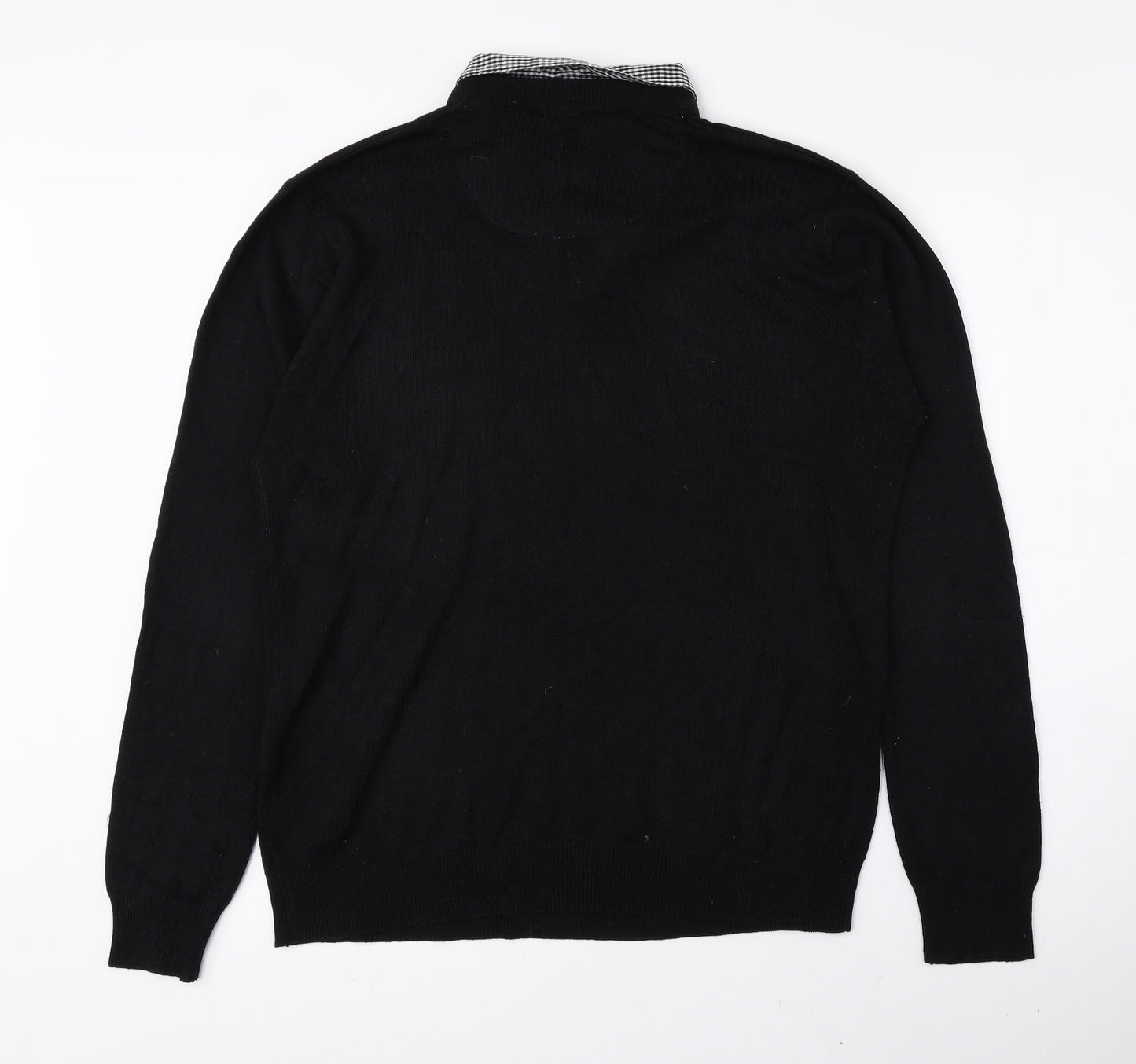 Pierre Cardin Mens Black Collared Check Acrylic Pullover Jumper Size L - Jumper Shirt
