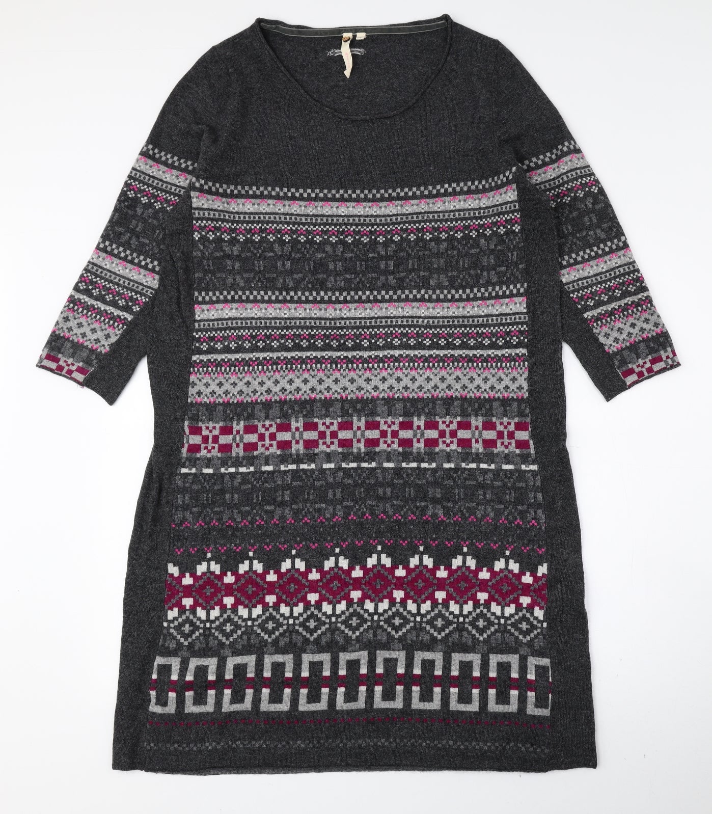 White Stuff Womens Multicoloured Fair Isle Viscose Jumper Dress Size 16 Scoop Neck Pullover