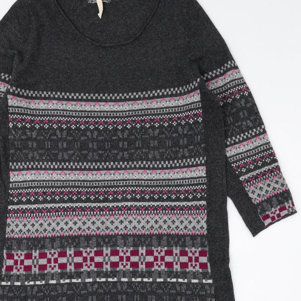White Stuff Womens Multicoloured Fair Isle Viscose Jumper Dress Size 16 Scoop Neck Pullover
