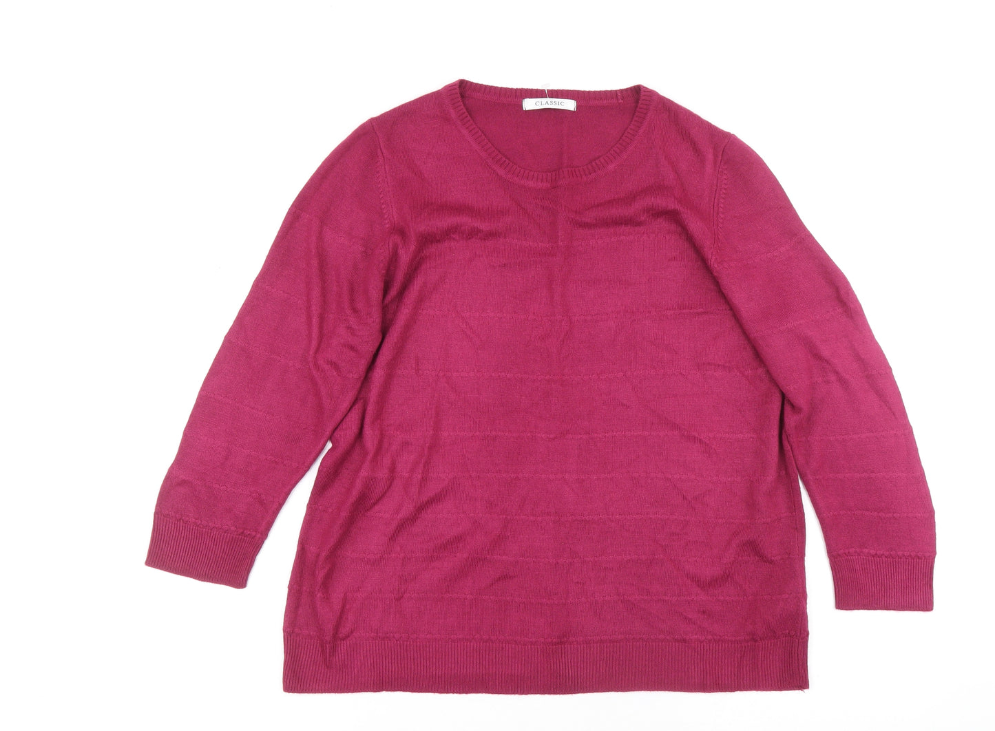 Classic Womens Pink Round Neck Acrylic Pullover Jumper Size 14