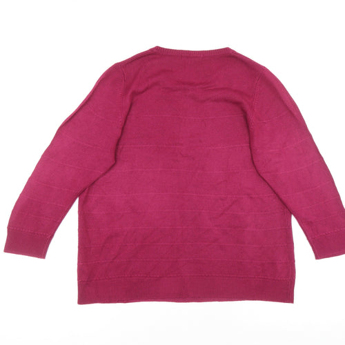Classic Womens Pink Round Neck Acrylic Pullover Jumper Size 14